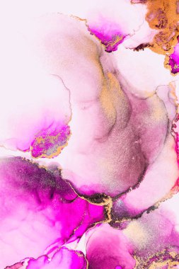Kağıt üzerinde mermer sıvı mürekkep resminin pembe altın soyut arkaplanı .