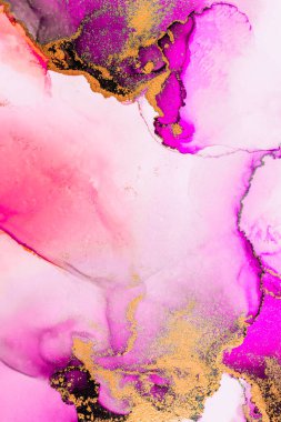 Kağıt üzerinde mermer sıvı mürekkep resminin pembe altın soyut arkaplanı .