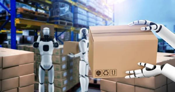 Innovativ industri robot arbetar i lager för mänsklig arbetskraft ersättning — Stockfoto