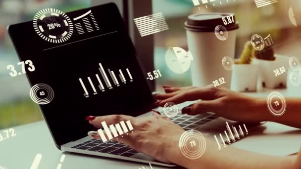 Visual criativo de dados de negócios analisando a tecnologia — Vídeo de Stock