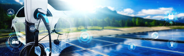 EV зарядная станция для электромобиля в концепции зеленой устойчивой энергетики