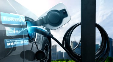 Alternatif yeşil enerji kavramında elektrikli araba şarj istasyonu
