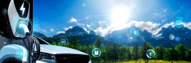 Alternatif yeşil enerji kavramında elektrikli araba şarj istasyonu