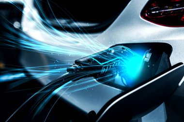 Yeşil enerji ve ekolojik güç kavramında elektrikli araba şarj istasyonu