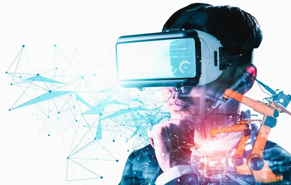 Technologie VR future pour la commande de bras robotisée industrielle — Photo