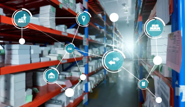 Sistema inteligente de gestión de almacenes con tecnología innovadora de internet de las cosas —  Fotos de Stock