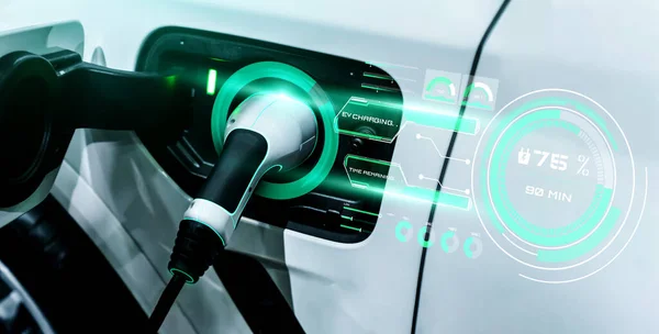 EV estación de carga para coche eléctrico en concepto de energía verde alternativa —  Fotos de Stock