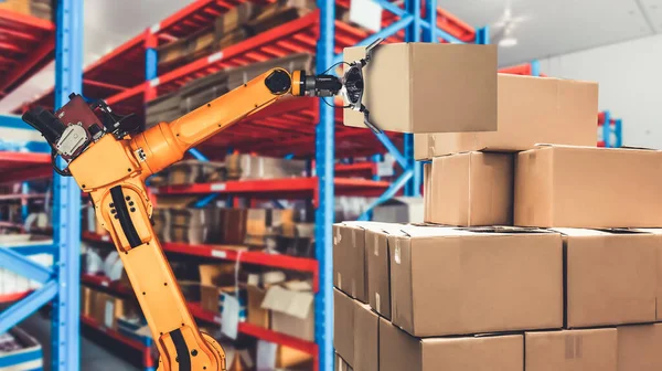 Smart robot arm system for innovative warehouse and factory digital technology — Stock Photo, Image