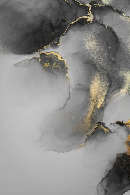 Kağıt üzerinde mermer sıvı mürekkep resminin koyu altın soyut arkaplanı .
