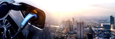 Yeşil enerji ve ekolojik güç kavramında elektrikli araba şarj istasyonu