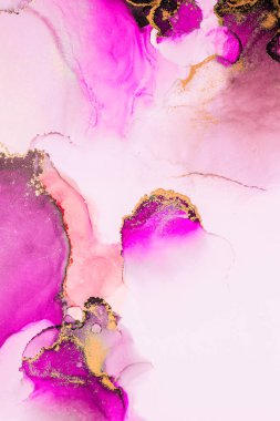 Kağıt üzerinde mermer sıvı mürekkep resminin pembe altın soyut arkaplanı .