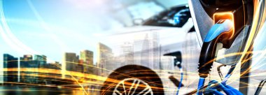 Yeşil enerji ve ekolojik güç kavramında elektrikli araba şarj istasyonu