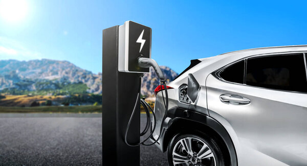 EV зарядная станция для электромобиля в концепции зеленой энергии и экологической энергии