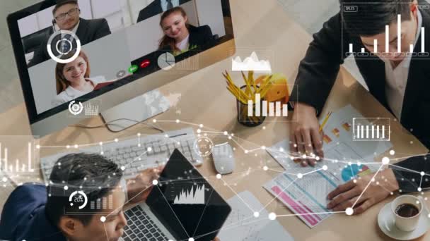 Creatief visueel beeld van zakenmensen in een corporate staff meeting op video call — Stockvideo