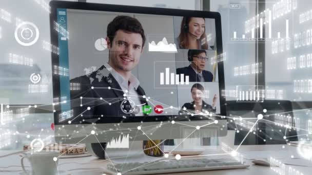 Creatief visueel beeld van zakenmensen in een corporate staff meeting op video call — Stockvideo