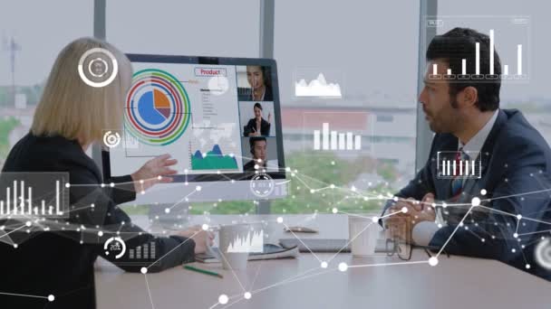 Visuais criativos de pessoas de negócios em uma reunião de pessoal corporativo em videochamada — Vídeo de Stock