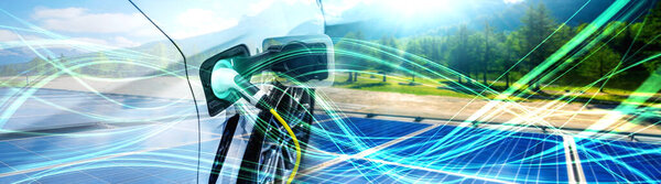 EV зарядная станция для электромобиля в концепции зеленой устойчивой энергетики