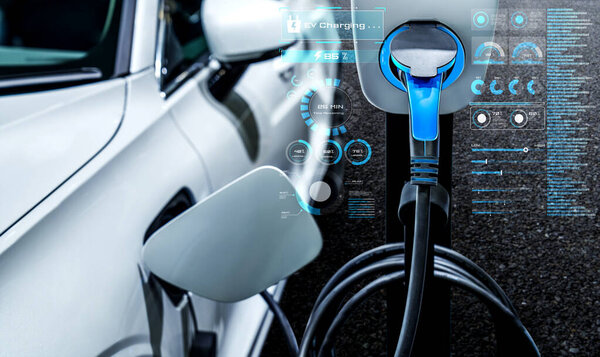 EV зарядная станция для электромобиля в концепции альтернативной зеленой энергии