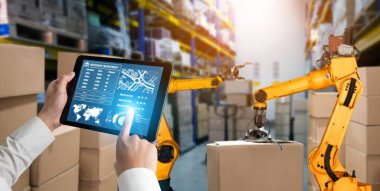 Yenilikçi depo ve fabrika dijital teknolojisi için akıllı robot kol sistemleri