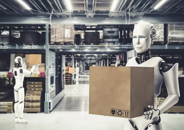 Innovativ industri robot arbetar i lager för mänsklig arbetskraft ersättning — Stockfoto