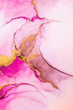 Kağıt üzerinde mermer sıvı mürekkep resminin pembe altın soyut arkaplanı .