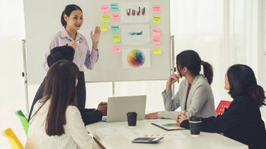 Yetenekli iş kadını takım liderinin iş projesi sunumu