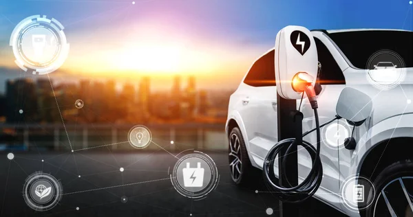 EV charging station for electric car in concept of green energy and eco travel — Stock Photo, Image