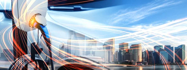 Yeşil enerji ve ekolojik güç kavramında elektrikli araba şarj istasyonu