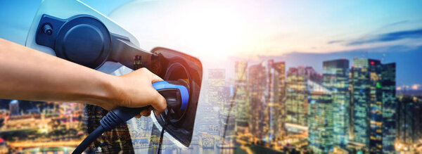 EV зарядная станция для электромобиля в концепции зеленой энергии и экологической энергии