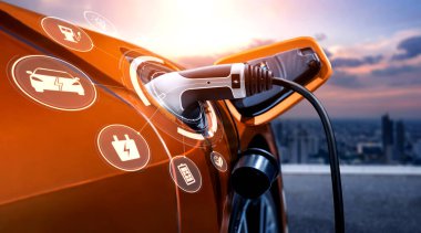 Alternatif yeşil enerji kavramında elektrikli araba şarj istasyonu