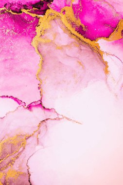 Kağıt üzerinde mermer sıvı mürekkep resminin pembe altın soyut arkaplanı .