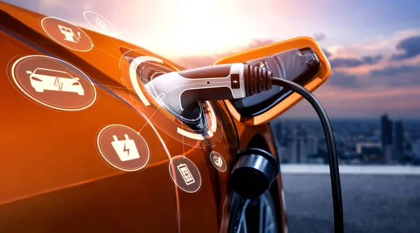 EV estación de carga para coche eléctrico en concepto de energía verde alternativa — Foto de Stock