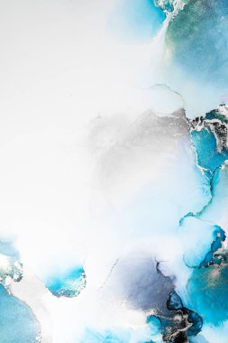 Kağıt üzerinde mermer sıvı mürekkep resminin mavi gümüş soyut arkaplanı .