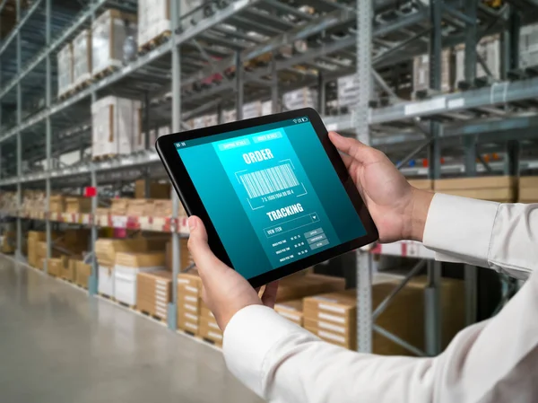 Warehouse management innovative software in computer for real time monitoring — Stock Photo, Image