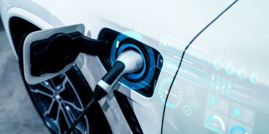 Alternatif yeşil enerji kavramında elektrikli araba şarj istasyonu