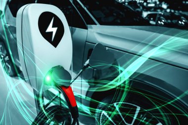 Yeşil enerji ve ekolojik güç kavramında elektrikli araba şarj istasyonu