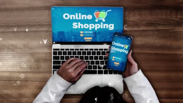 Shopping en ligne et Internet argent technologie conceptuelle — Video