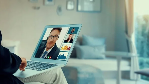 Video call business people meeting on virtual workplace or remote office — Stock Photo, Image