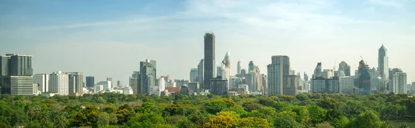 Parque público e edifícios altos paisagem urbana no centro da cidade de metrópole — Fotografia de Stock