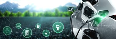 Alternatif yeşil enerji kavramında elektrikli araba şarj istasyonu