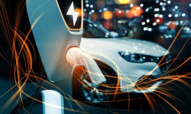 Yeşil enerji ve ekolojik güç kavramında elektrikli araba şarj istasyonu