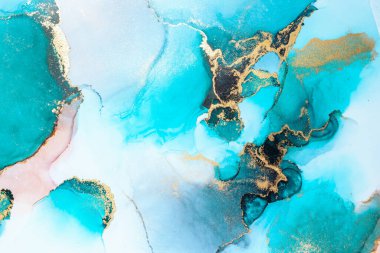 Kağıt üzerinde mermer sıvı mürekkep resminin lüks mavi soyut arkaplanı .