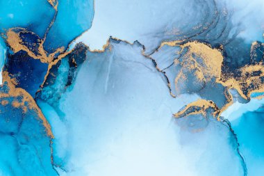 Kağıt üzerinde mermer sıvı mürekkep resminin lüks mavi soyut arkaplanı .