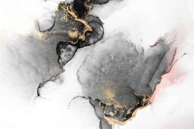 Kağıt üzerinde mermer sıvı mürekkep resminin siyah altın soyut arkaplanı .