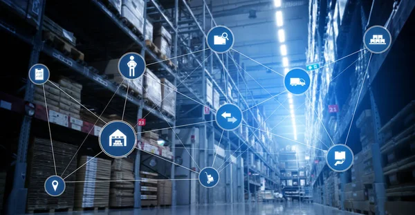 Smart warehouse management systeem met innovatief internet van dingen technologie — Stockfoto