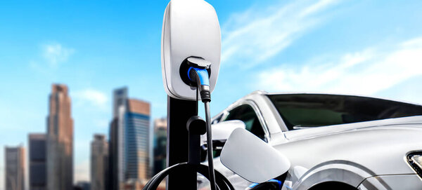 EV зарядная станция для электромобиля в концепции зеленой энергии и экологической энергии