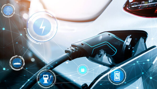 EV зарядная станция для электромобиля в концепции альтернативной зеленой энергии