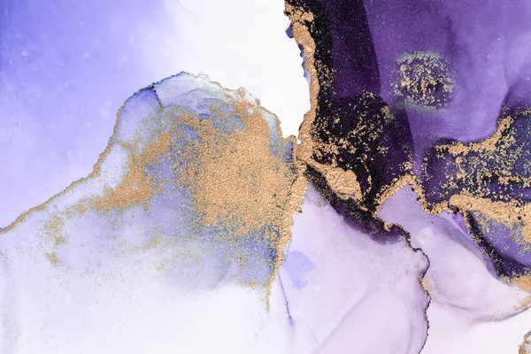 Фіолетовий золотий абстрактний фон з мармурового рідкого чорнила живопису на папері  . — стокове фото