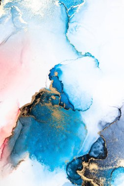 Kağıt üzerinde mermer sıvı mürekkep resminin lüks mavi soyut arkaplanı .