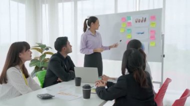 Yetenekli iş kadını takım liderinin iş projesi sunumu